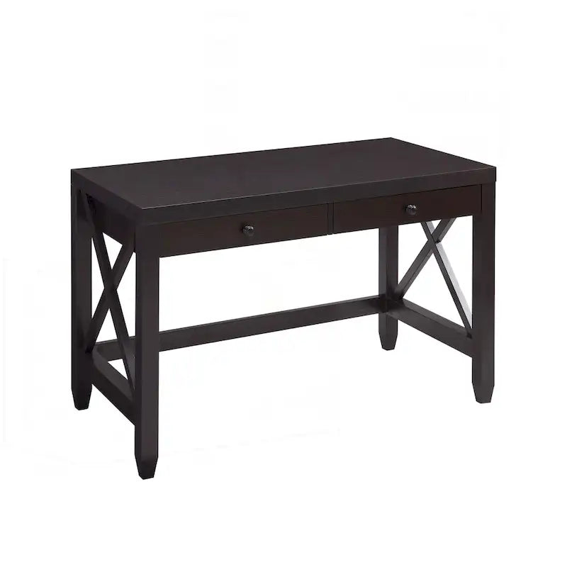 Home Office Desk with 2 Drawers - X-Brace Leg Frame, Smooth Glide Storage, Wooden Knob Handles, Espresso Finish