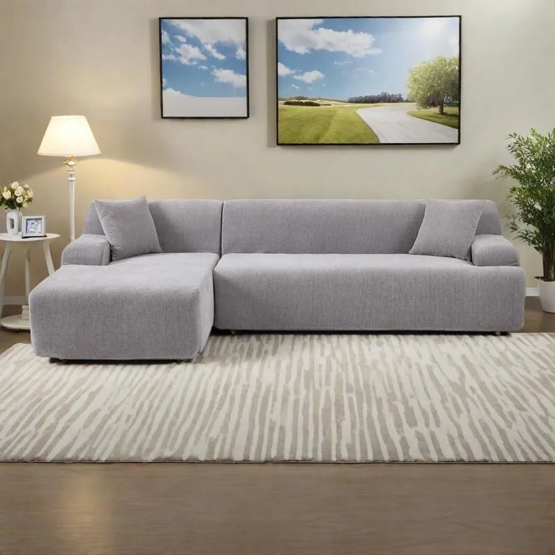 L-Shape Sofa - 111"W, 27" Deep Seat, High-Density Foam, Chenille Fabric, 400 lbs Capacity, 3-Seater with Pillows