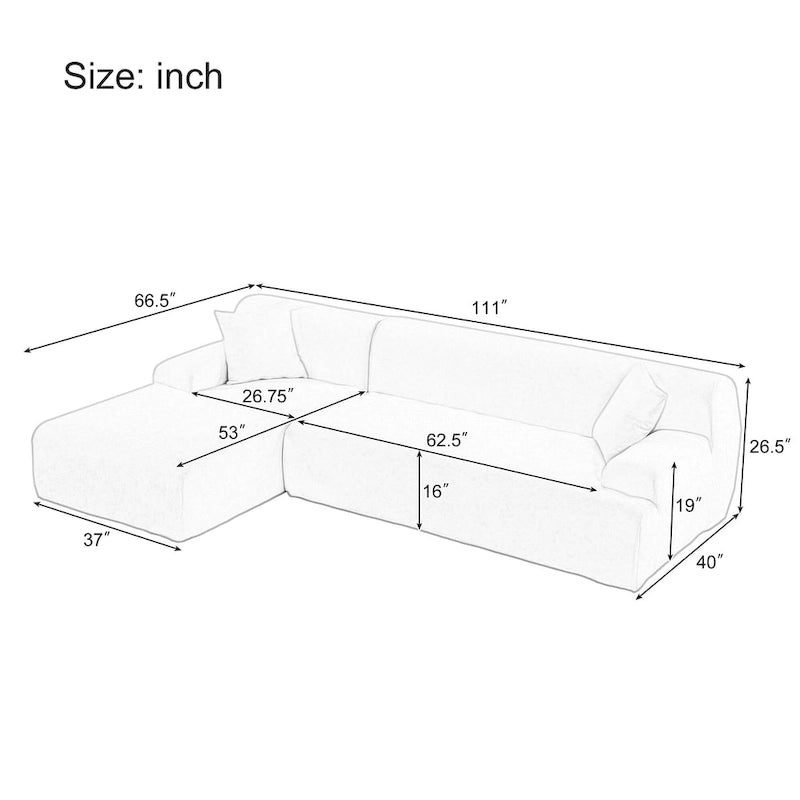 L-Shape Sofa - 111"W, 27" Deep Seat, High-Density Foam, Chenille Fabric, 400 lbs Capacity