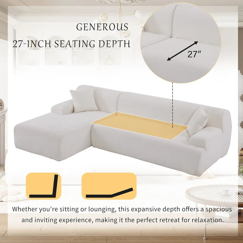 L-Shape Sofa - 111"W, 27" Deep Seat, High-Density Foam, Chenille Fabric, 400 lbs Capacity