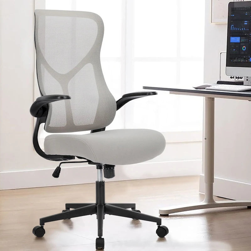 Ergonomic Office Chair - Mesh Back, Adjustable Height/Tilt, 3D Armrests, Lumbar Support, Breathable, Grey, Modern