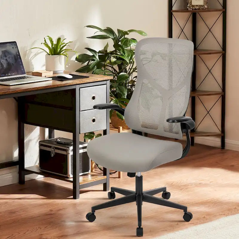 Ergonomic Office Chair - Mesh Back, Adjustable Height/Tilt, 3D Armrests, Lumbar Support, Breathable, Grey, Modern