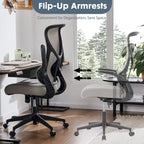 Ergonomic Office Chair - Mesh Back, Adjustable Height/Tilt, 3D Armrests, Lumbar Support, Breathable, Grey, Modern