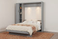 Full/Queen Size Murphy Bed Wall Bed with Small Wardrobe and LED Lights, Foldable Murphy Cabinet Bed with Storage Shelves