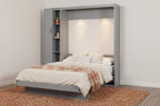Full/Queen Size Murphy Bed Wall Bed with Small Wardrobe and LED Lights, Foldable Murphy Cabinet Bed with Storage Shelves