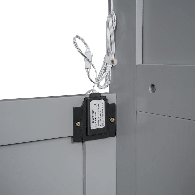 Murphy Bed - Full/Queen, Foldable, LED Lights, Wardrobe, Storage Shelves, 750 lbs, MDF/Plywood, Grey/White