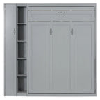 Murphy Bed - Full/Queen, Foldable, LED Lights, Wardrobe, Storage Shelves, 750 lbs, MDF/Plywood, Grey/White