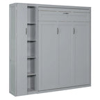 Murphy Bed - Full/Queen, Foldable, LED Lights, Wardrobe, Storage Shelves, 750 lbs, MDF/Plywood, Grey/White