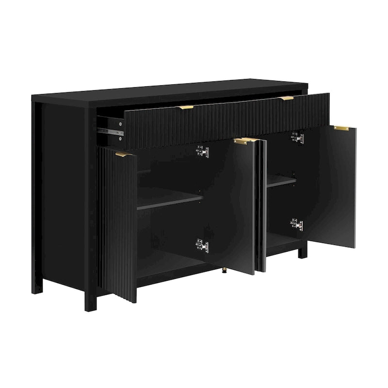 Storage Cabinet - 2 Drawers, 2 Doors, 3-Level Adjustable Shelves, Wave-Grain Design, MDF, Aluminum Handles, 3 Colors