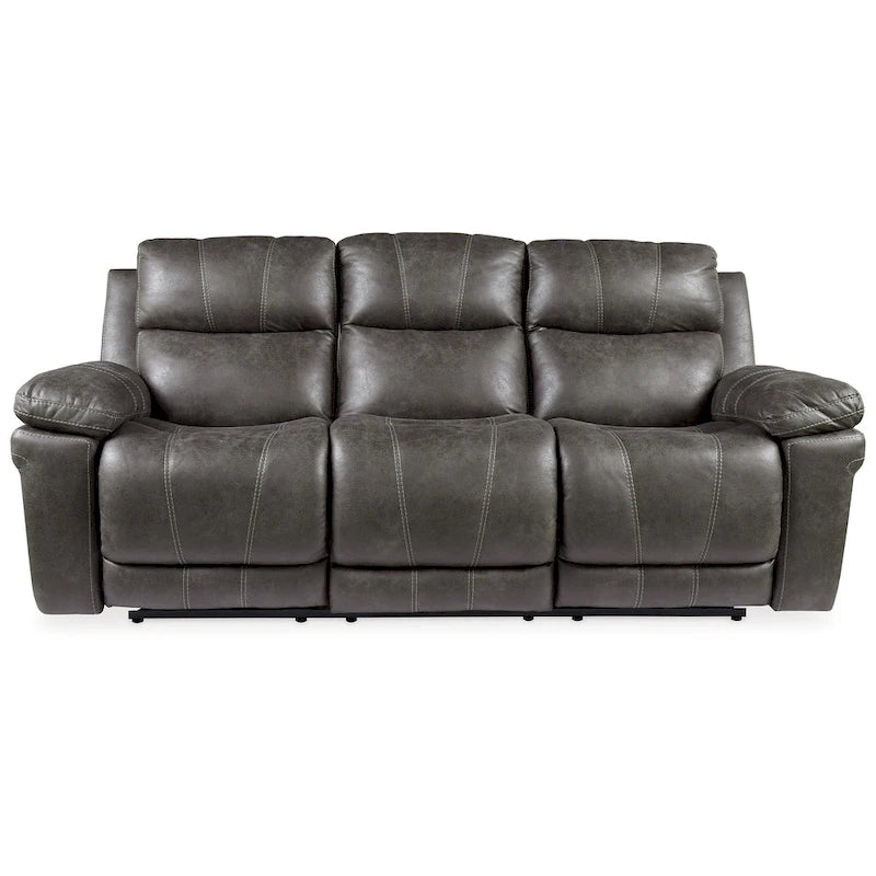 Power Recliner Sofa - 89"W, Dual Power, Adjustable Headrest, USB Port, Faux Leather, Dark Gray, Modern