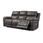 Power Recliner Sofa - 89"W, Dual Power, Adjustable Headrest, USB Port, Faux Leather, Dark Gray, Modern