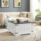 Coffee Table - 31.5"W x 31.5"D x 18.5"H, Square, Hidden Storage, Lift Top, Wood Grain, Iron Accents, Farmhouse, White