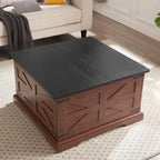 Coffee Table - 31.5"W x 31.5"D x 18.5"H, Square, Hidden Storage, Lift Top, Wood Grain, Iron Accents, Farmhouse, White