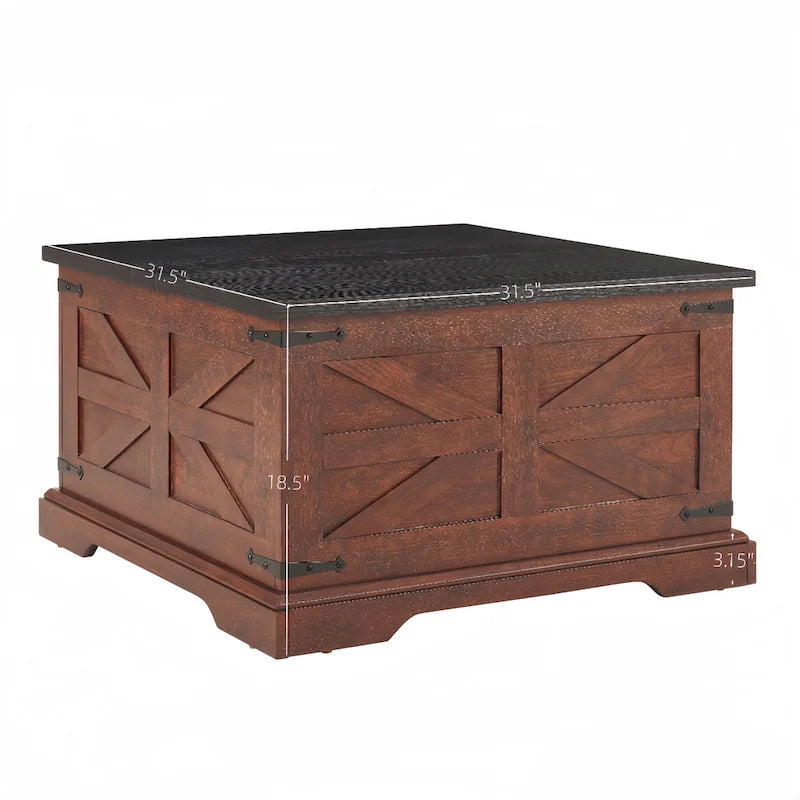 Coffee Table - 31.5"W x 31.5"D x 18.5"H, Square, Hidden Storage, Lift Top, Wood Grain, Iron Accents, Farmhouse, White