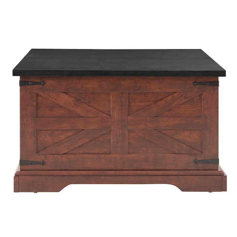 Coffee Table - 31.5"W x 31.5"D x 18.5"H, Square, Hidden Storage, Lift Top, Wood Grain, Iron Accents, Farmhouse, White