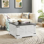 Coffee Table - 31.5"W x 31.5"D x 18.5"H, Square, Hidden Storage, Lift Top, Wood Grain, Iron Accents, Farmhouse, White