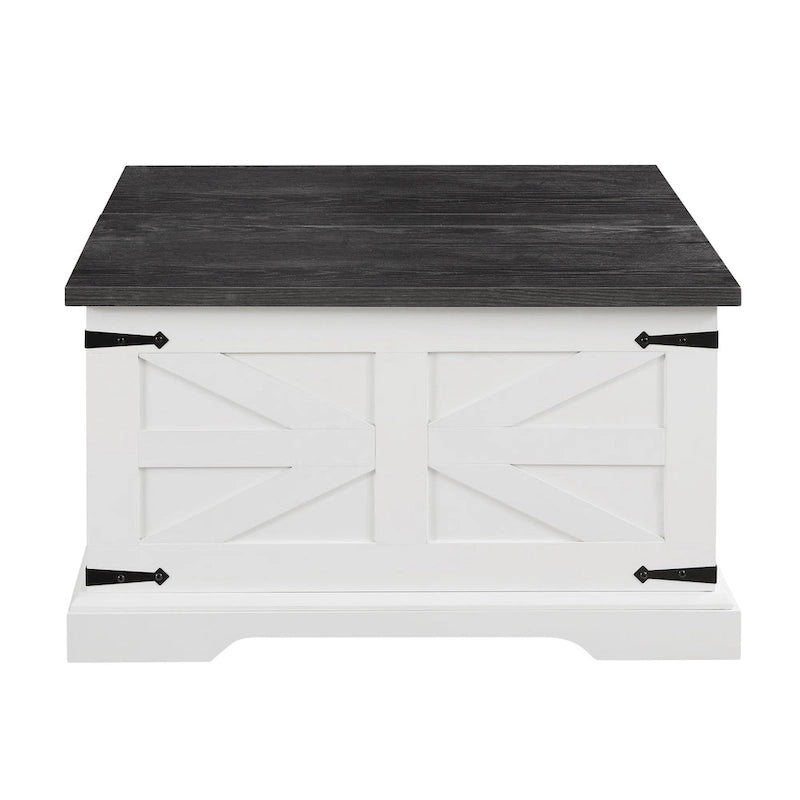 Coffee Table - 31.5"W x 31.5"D x 18.5"H, Square, Hidden Storage, Lift Top, Wood Grain, Iron Accents, Farmhouse, White