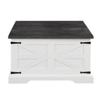 Coffee Table - 31.5"W x 31.5"D x 18.5"H, Square, Hidden Storage, Lift Top, Wood Grain, Iron Accents, Farmhouse, White
