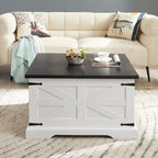 Coffee Table - 31.5"W x 31.5"D x 18.5"H, Square, Hidden Storage, Lift Top, Wood Grain, Iron Accents, Farmhouse, White