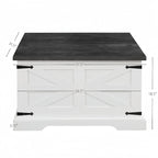 Coffee Table - 31.5"W x 31.5"D x 18.5"H, Square, Hidden Storage, Lift Top, Wood Grain, Iron Accents, Farmhouse, White