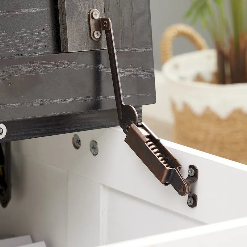 Coffee Table - 31.5"W x 31.5"D x 18.5"H, Square, Hidden Storage, Lift Top, Wood Grain, Iron Accents, Farmhouse, White