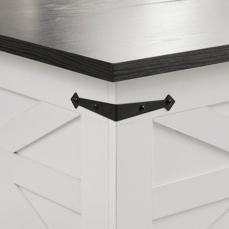 Coffee Table - 31.5"W x 31.5"D x 18.5"H, Square, Hidden Storage, Lift Top, Wood Grain, Iron Accents, Farmhouse, White