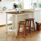 Kitchen Island - 45"L x 27"W x 36"H, Solid Rubber Wood, 2 Stools, 2 Shelves, 200 lbs, Walnut, Rustic