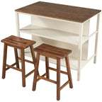 Kitchen Island - 45"L x 27"W x 36"H, Solid Rubber Wood, 2 Stools, 2 Shelves, 200 lbs, Walnut, Rustic