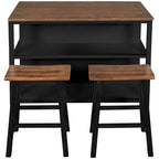 Kitchen Island - 45"L x 27"W x 36"H, Solid Rubber Wood, 2 Stools, 2 Shelves, 200 lbs, Walnut, Rustic