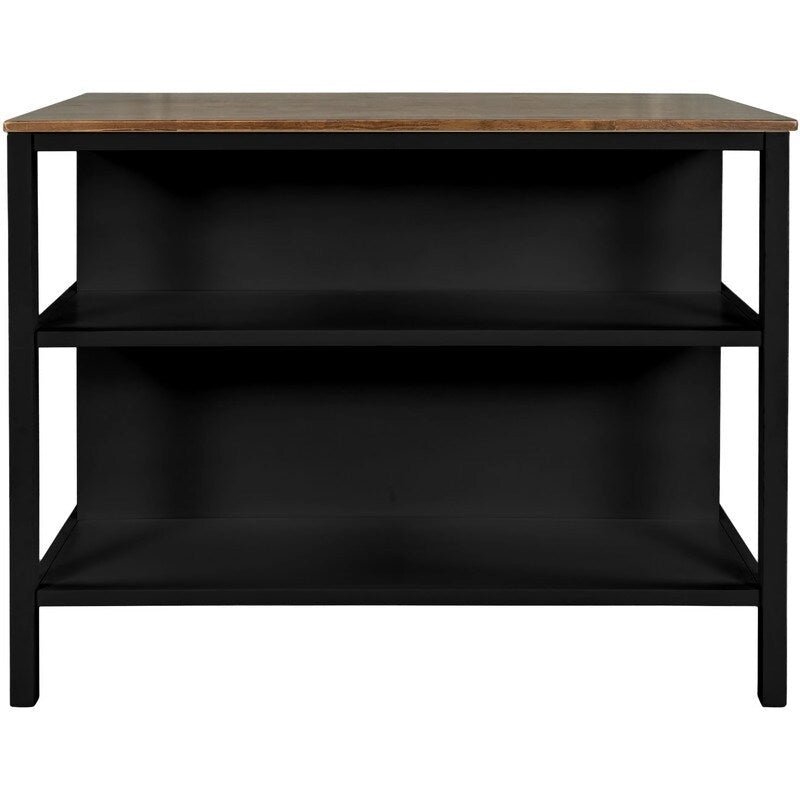 Kitchen Island - 45"L x 27"W x 36"H, Solid Rubber Wood, 2 Stools, 2 Shelves, 200 lbs, Walnut, Rustic