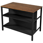 Kitchen Island - 45"L x 27"W x 36"H, Solid Rubber Wood, 2 Stools, 2 Shelves, 200 lbs, Walnut, Rustic