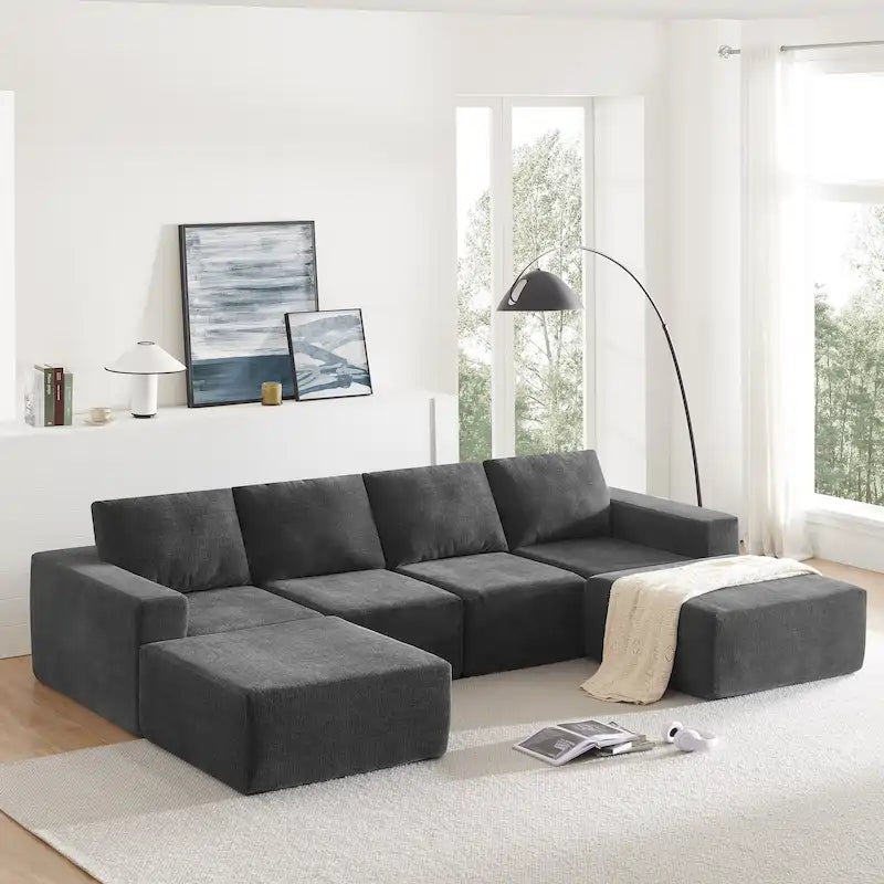 U-Shaped Modular Sofa - 6-Seat, Chenille Upholstery, Foam & Spring Cushions, 110"L, No Assembly, 330 lbs/Seat