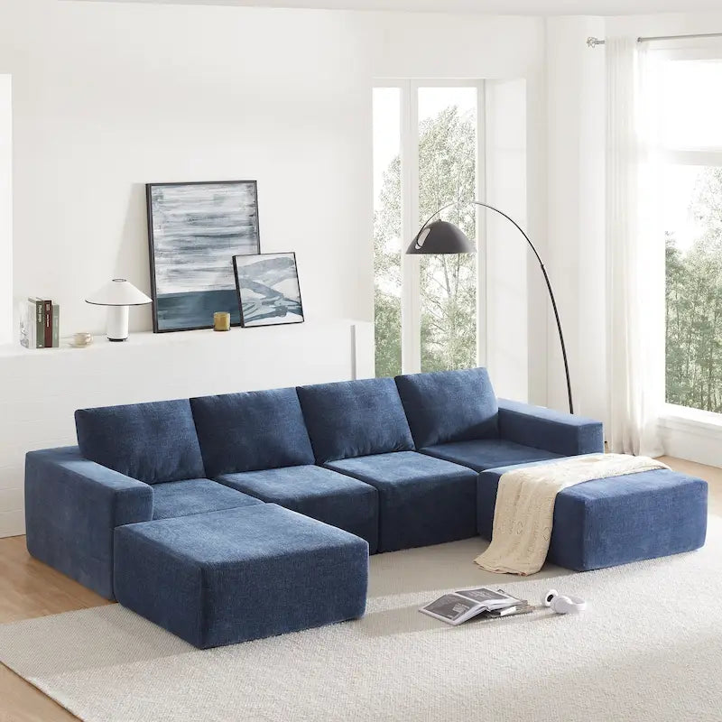 U-Shaped Modular Sofa - 6-Seat, Chenille Upholstery, Foam & Spring Cushions, 110"L, No Assembly, 330 lbs/Seat