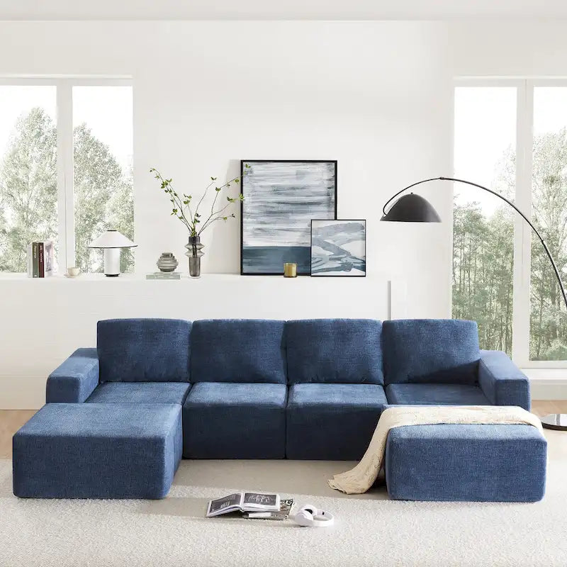 U-Shaped Modular Sofa - 6-Seat, Chenille Upholstery, Foam & Spring Cushions, 110"L, No Assembly, 330 lbs/Seat