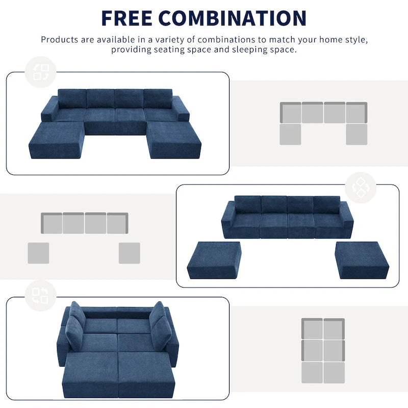 U-Shaped Modular Sofa - 6-Seat, Chenille Upholstery, Foam & Spring Cushions, 110"L, No Assembly, 330 lbs/Seat