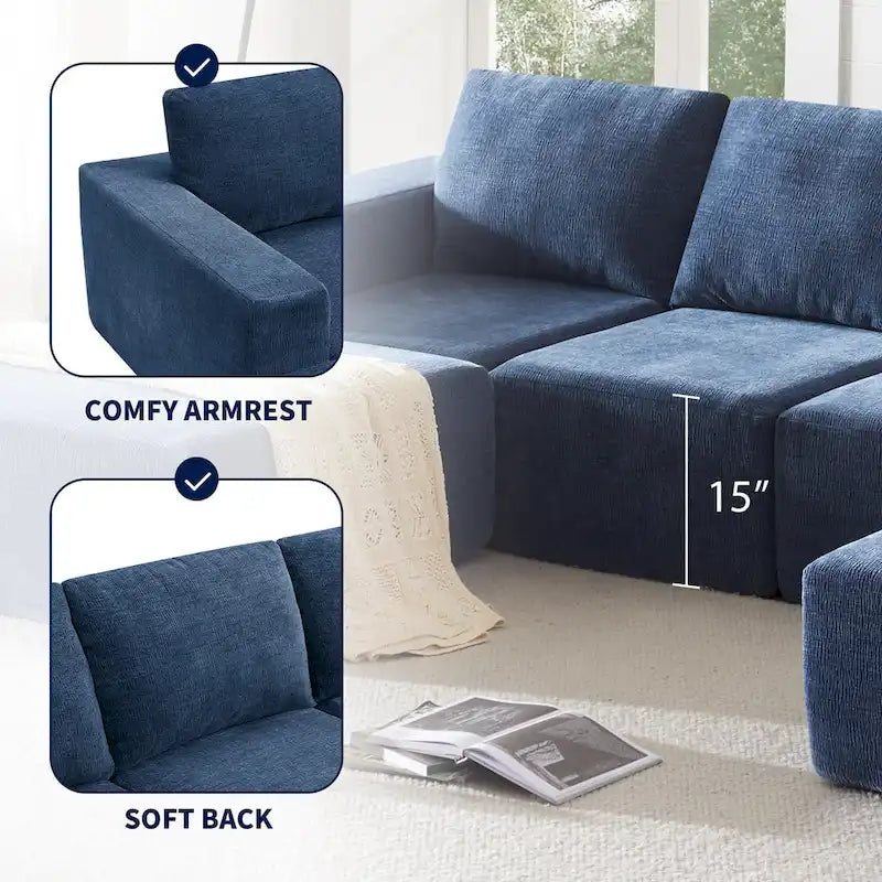 U-Shaped Modular Sofa - 6-Seat, Chenille Upholstery, Foam & Spring Cushions, 110"L, No Assembly, 330 lbs/Seat