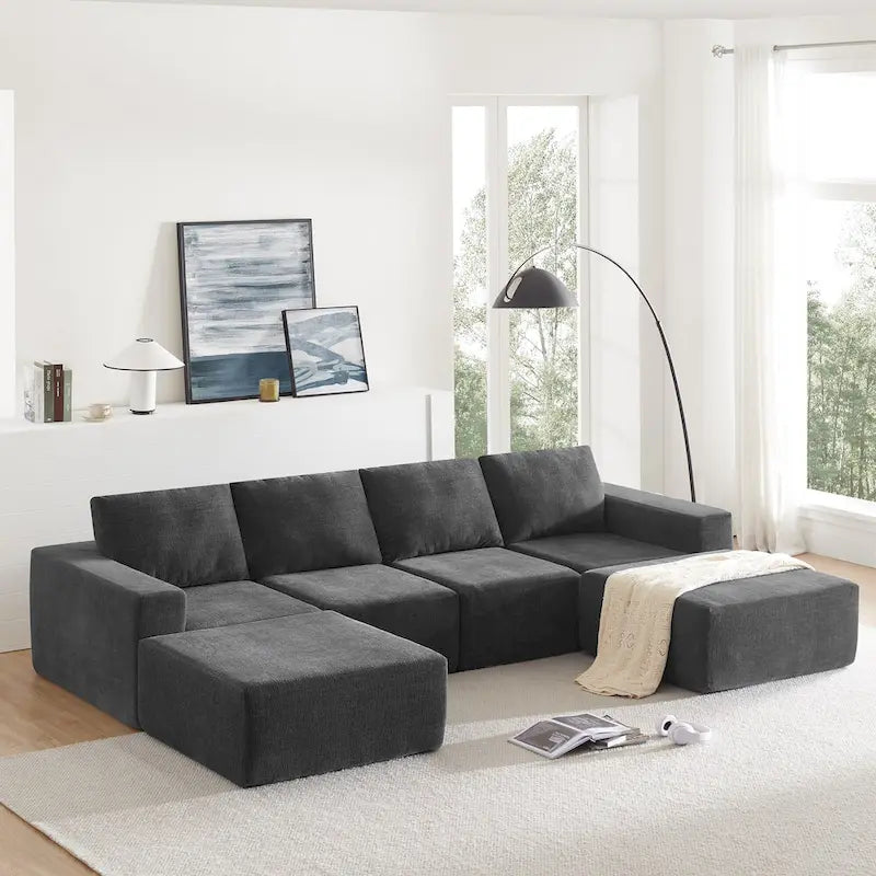 U-Shaped Modular Sofa - 6-Seat, Chenille Upholstery, Foam & Spring Cushions, 110"L, No Assembly, 330 lbs/Seat