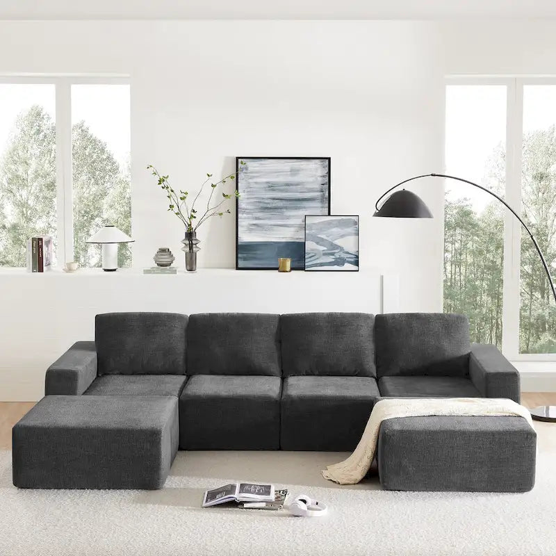U-Shaped Modular Sofa - 6-Seat, Chenille Upholstery, Foam & Spring Cushions, 110"L, No Assembly, 330 lbs/Seat