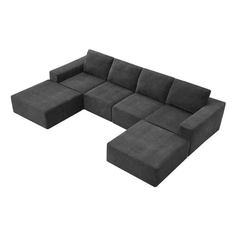 U-Shaped Modular Sofa - 6-Seat, Chenille Upholstery, Foam & Spring Cushions, 110"L, No Assembly, 330 lbs/Seat