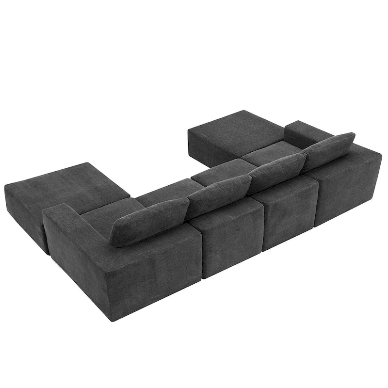 U-Shaped Modular Sofa - 6-Seat, Chenille Upholstery, Foam & Spring Cushions, 110"L, No Assembly, 330 lbs/Seat