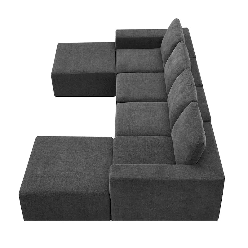 U-Shaped Modular Sofa - 6-Seat, Chenille Upholstery, Foam & Spring Cushions, 110"L, No Assembly, 330 lbs/Seat