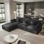 Cloud Sofa - Linen Blend, Deep Seat, Sponge & Down Feather Fill, Removable Covers, L-Shape, 4 Colors, Minimalist, Wooden Frame