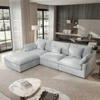Cloud Sofa - Linen Blend, Deep Seat, Sponge & Down Feather Fill, Removable Covers, L-Shape, 4 Colors, Minimalist, Wooden Frame