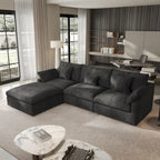 Cloud Sofa - Linen Blend, Deep Seat, Sponge & Down Feather Fill, Removable Covers, L-Shape, 4 Colors, Minimalist, Wooden Frame