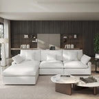 Cloud Sofa - Linen Blend, Deep Seat, Sponge & Down Feather Fill, Removable Covers, L-Shape, 4 Colors, Minimalist, Wooden Frame