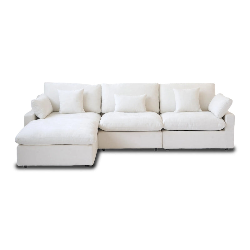 Cloud Sofa - Linen Blend, Deep Seat, Sponge & Down Feather Fill, Removable Covers, L-Shape, 4 Colors, Minimalist, Wooden Frame