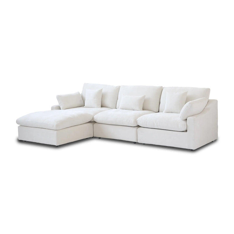 Cloud Sofa - Linen Blend, Deep Seat, Sponge & Down Feather Fill, Removable Covers, L-Shape, 4 Colors, Minimalist, Wooden Frame