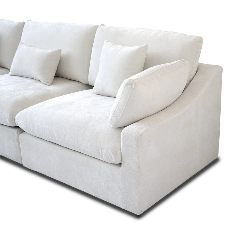 Cloud Sofa - Linen Blend, Deep Seat, Sponge & Down Feather Fill, Removable Covers, L-Shape, 4 Colors, Minimalist, Wooden Frame