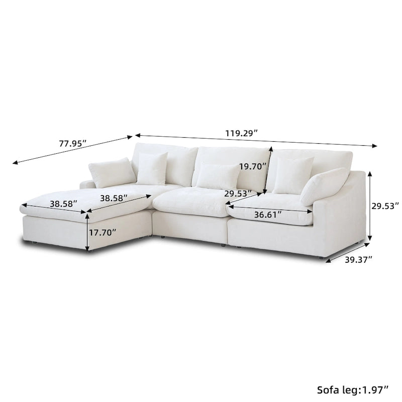 Cloud Sofa - Linen Blend, Deep Seat, Sponge & Down Feather Fill, Removable Covers, L-Shape, 4 Colors, Minimalist, Wooden Frame