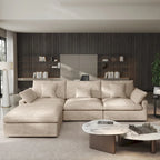 Cloud Sofa - Linen Blend, Deep Seat, Sponge & Down Feather Fill, Removable Covers, L-Shape, 4 Colors, Minimalist, Wooden Frame